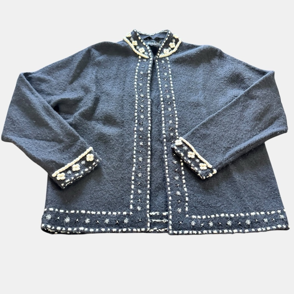 Alexandra Bartlett Black Wool Embroidered Jacket Cardigan XL Boho Artisan - Picture 7 of 13
